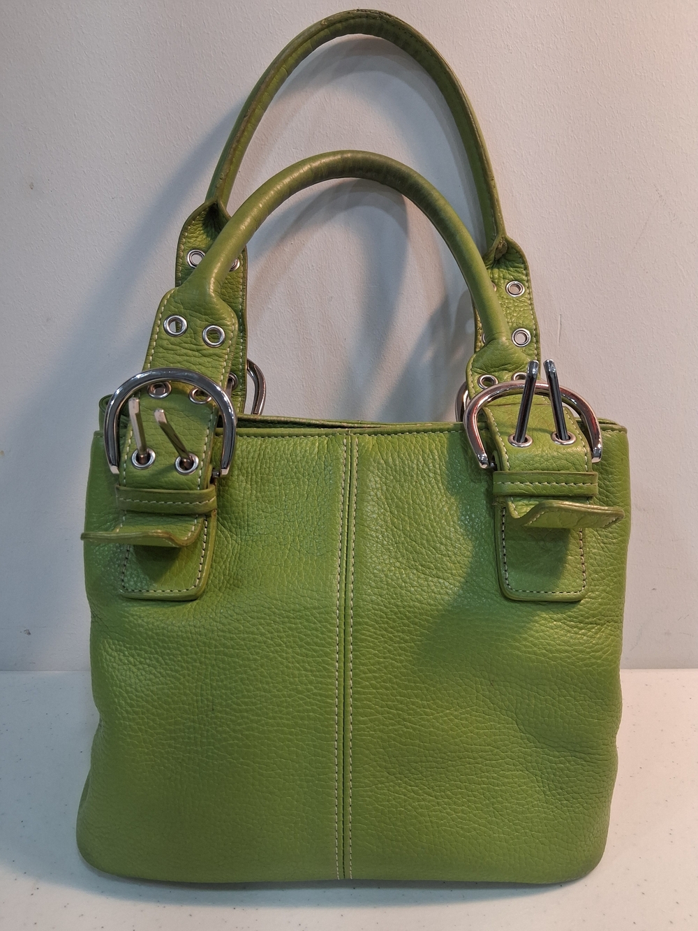 Tignanello Spring Green Leather Top Handle Handbag